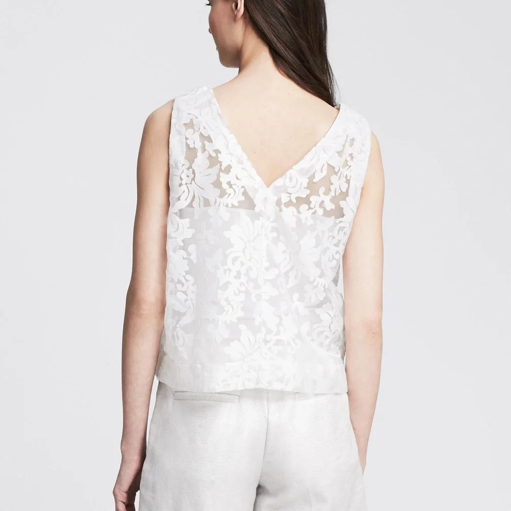 Banana Republic White Sheer Lace Organza Tank - Picture 3 of 6